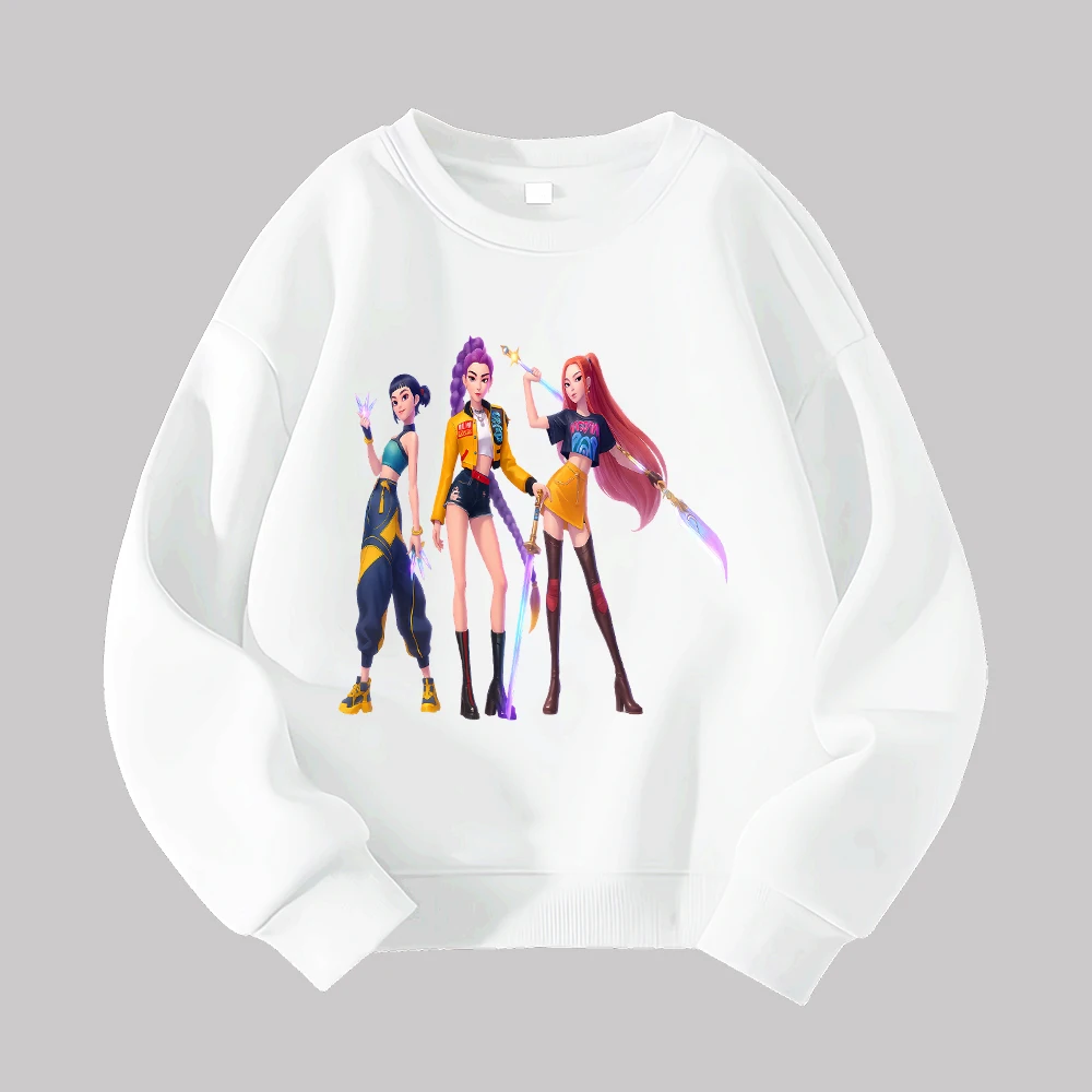 سويت شيرت Anime Girl Trio برقبة دائرية وطباعة جرافيك كاجوال بأكمام طويلة للنساء المراهقات #2