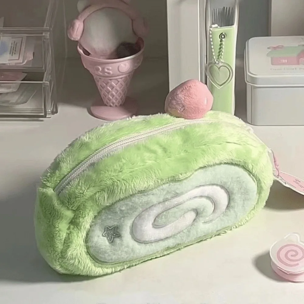 Strawberry Pencil Case Large Capacity Multifunctional Cake-shape Storage Bag Creative Swiss Roll Shape Pencil Bag