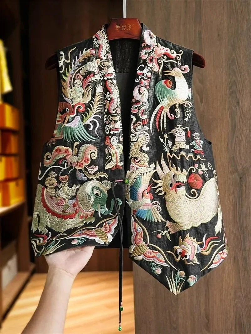 

Lady Vests Women's Vest Silk-like Gauze Chinese Vest Vest Women's Autumn Fashion National Wind Embroidered Mulberry Silk Coat