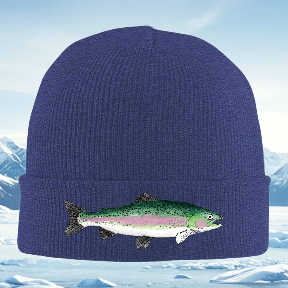 Pesce colorato pittura ad acquerello corpo verde Uomo Donna Cappello lavorato a maglia unisex Berretto Pullover Berretto invernale termico caldo Natale Outd