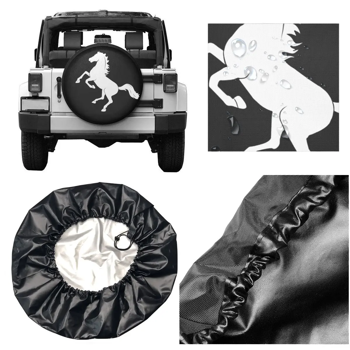 Horse Logo Spare Tire Cover Case Bag Pouch Dust-Proof Fashion Animal Wheel Covers for Mitsubishi Pajero 14-17 inch