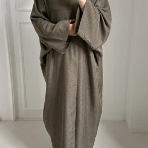 عباية رمضان العيد المفتوحة للمرأة بسيطة دبي سببية قطن كتان محتشمة عبايات كيمونو تركيا معطف مسلم ملابس إسلامية رداء أفضل 10 معاطف ديك رومي مبيعا - رقم 4