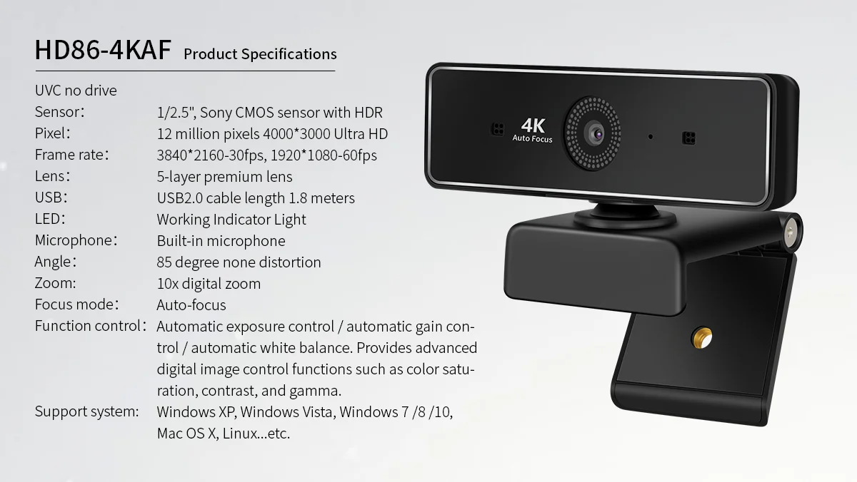กล้องเว็บแคมพีซี 4k รุ่นใหม่ โฟกัสอัตโนมัติ พร้อมซูมดิจิตอล 10 เท่า สำหรับการศึกษาออนไลน์และการสนทนาทางวิดีโอ