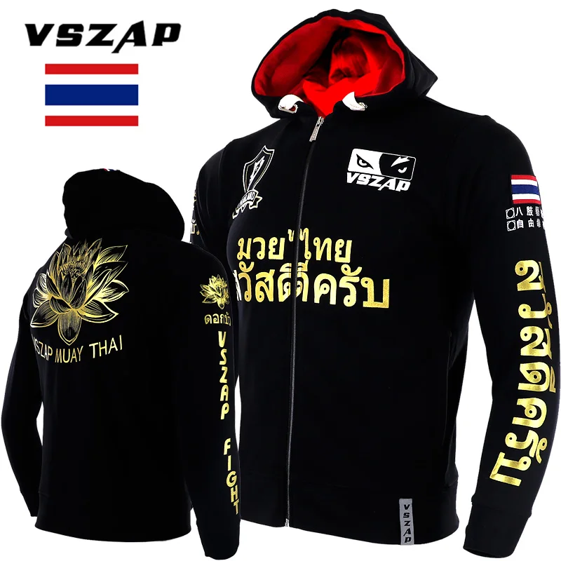 VSZAP MMA bluza z kapturem Muay Thai kwiat lotosu bluzy z kapturem kurtka polarowa męskie bluzy bieganie siłownia boks sztuka walki płaszcz z