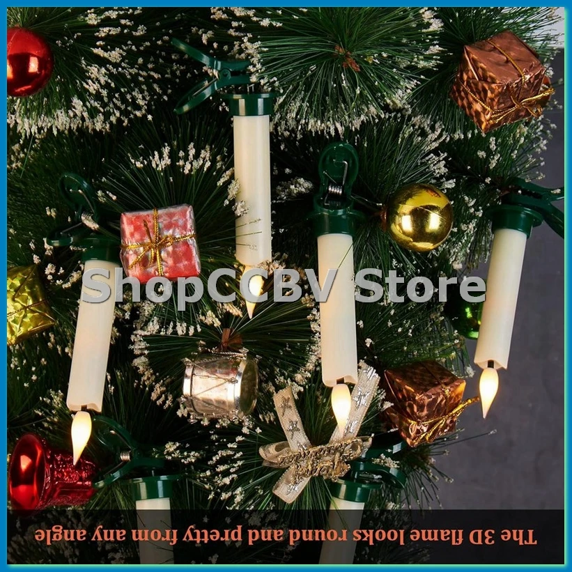 

Набор из 12 светодиодных конических свечей без пламени с 3D-фитилем и креплением на елку, теплый белый свет - A57M