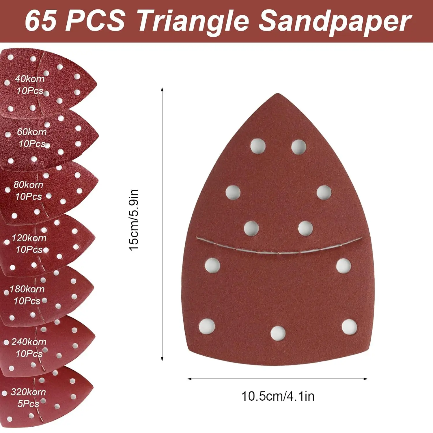 65Pcs Mouse Detail Sander Sandpaper Triangular Sanding Sheets 40-320 Grit Hook & Loop Sanding Pads For Bosch Multi Sander