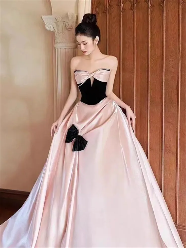 Korea Princess Pink Wedding Dress Off the Shoulder Bow A-line Bridal Ball Gown Elegant Lovely Wedding Reception Dresses vestidos