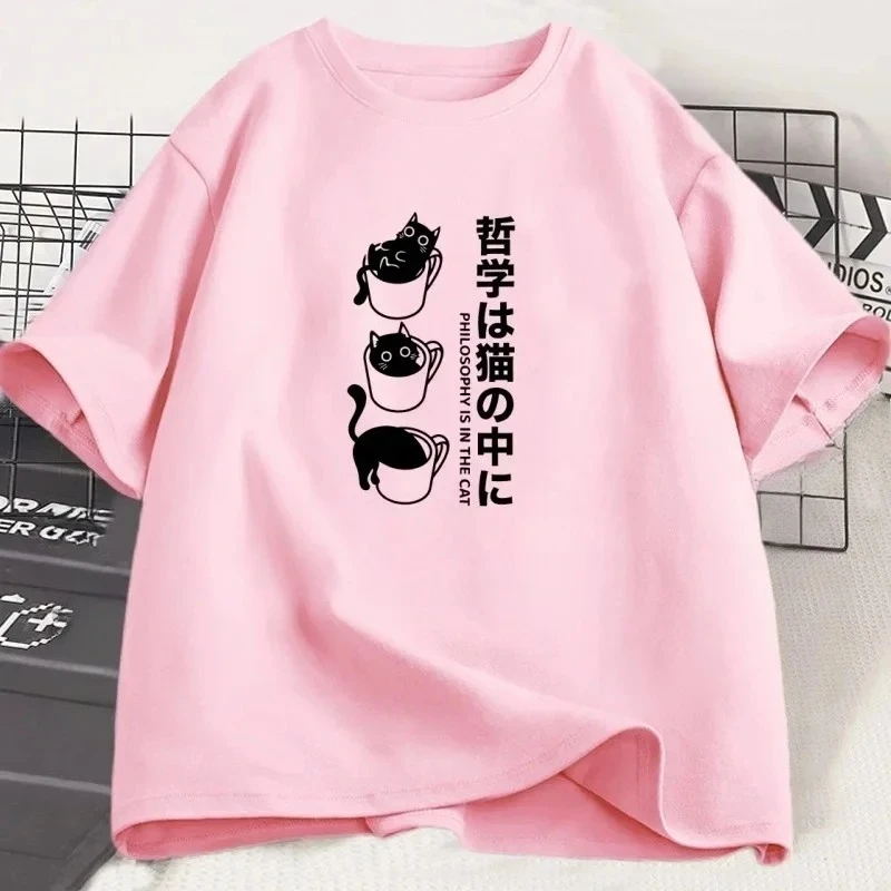 Frauen Streetwear Harajuku Kleidung Nette Frauen Lustige Katze T-Shirt Japanische Katze Kaffee Liebhaber T Shirt Sommer Kurzarm Harajuku