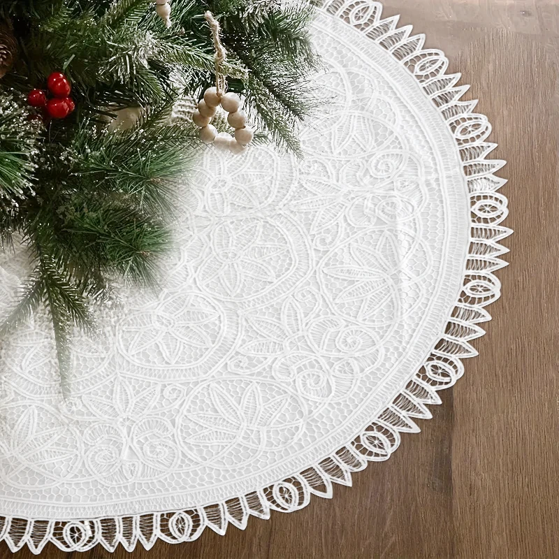 Christmas Tree Skirt, Handmade Irish Battenburg Lace, White, 52 inches Big Size, Best Decoration, 100% Cotton