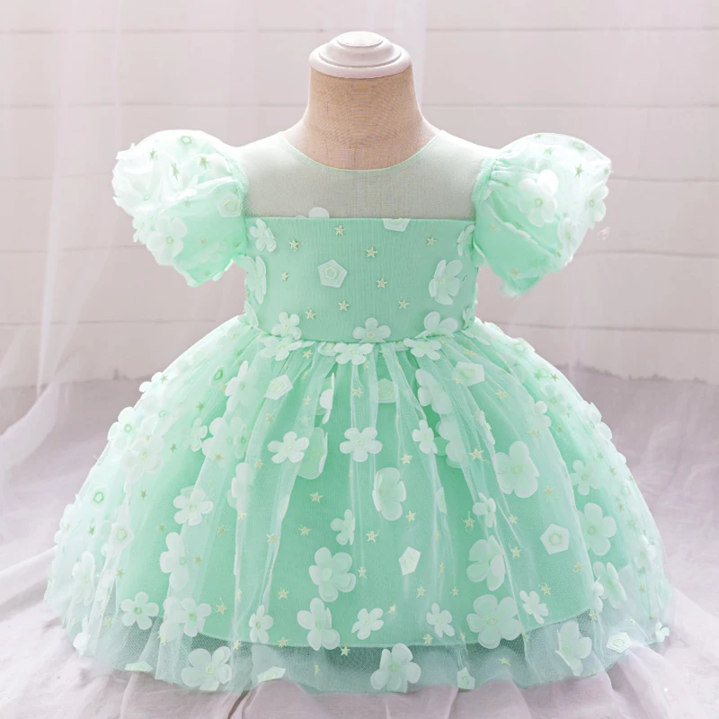 

Summer Green 1st Birthday Dress For Baby Girl Clothes Baptism Princess Dress Gauze Girls Dresses Flower Party Wedding Gown 0-4Y