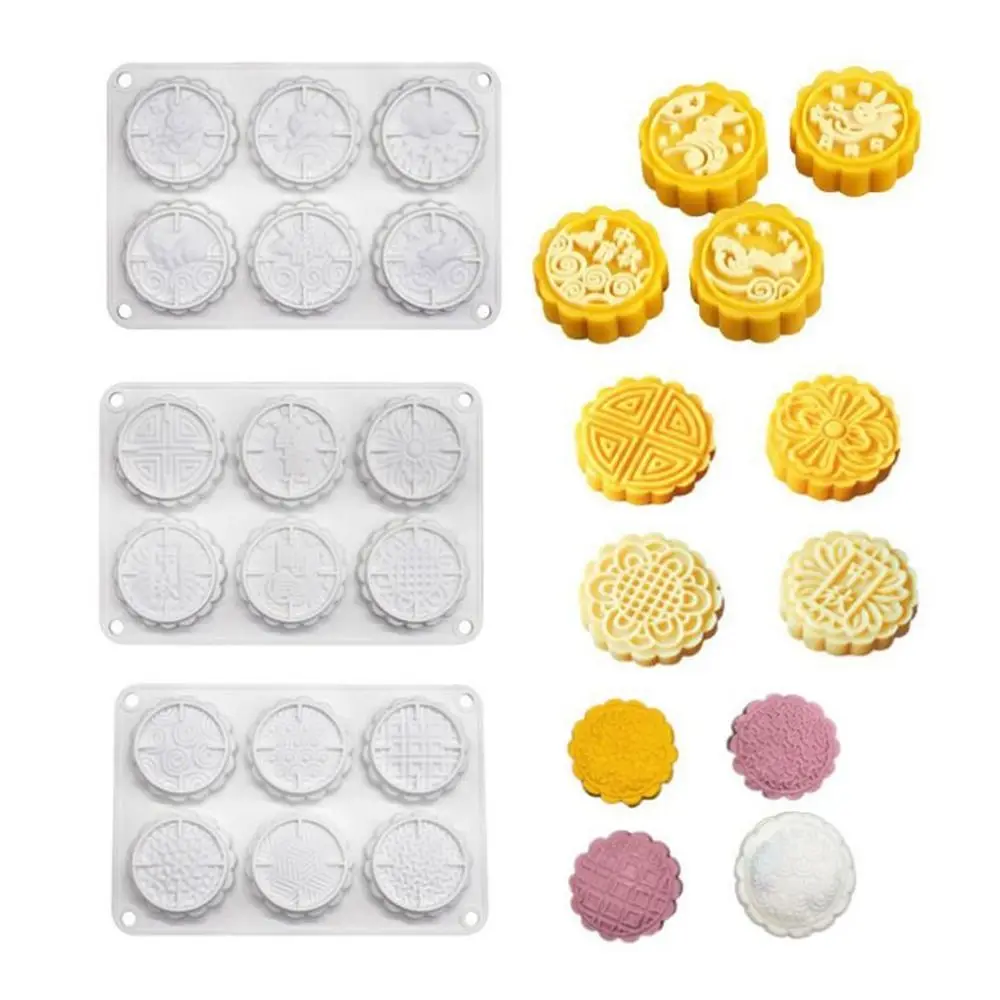 

Creative 3D 6 Holes Mooncake Mold Silicone Chinese Style Mung Bean Mold Embossed Non-stick Pastry Mold Baking Tool
