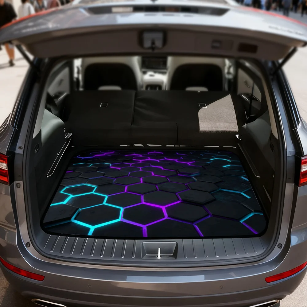 1pc Vehicle Cargo Floor Mat Featuring A Neon Hexagon Design, A Universal Trunk Liner Suitable For Suvs, Sedans, Or Crossovers, P