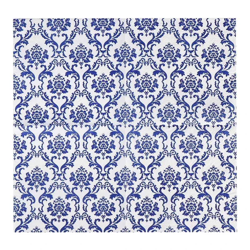 20 قطعة/الحزمة العناصر الصينية الأزرق الذهب الفضة زهرة نمط سيلادون منديل ورقة الأنسجة لب الخشب النقي ورقة حفلة الفم القماش