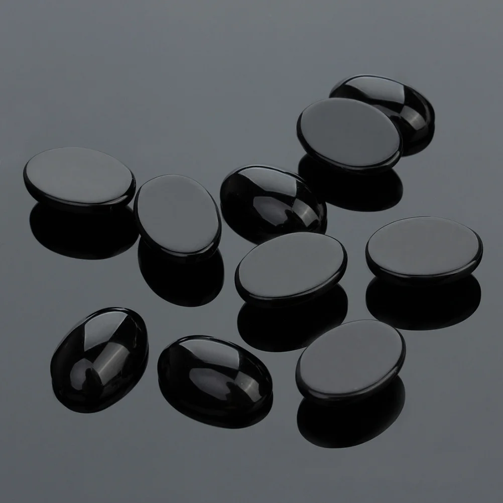 10Pcs Oval Black Agate Stone Cabochons 10x14mm Flat Base DIY Jewelry Making Supplies for Rings Earrings Crafts
