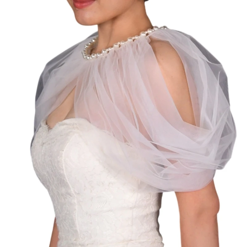 Elegant Bridal Wrap Tulle Wedding Ruffled Shoulder Cover Stage Costume Drop Shipping