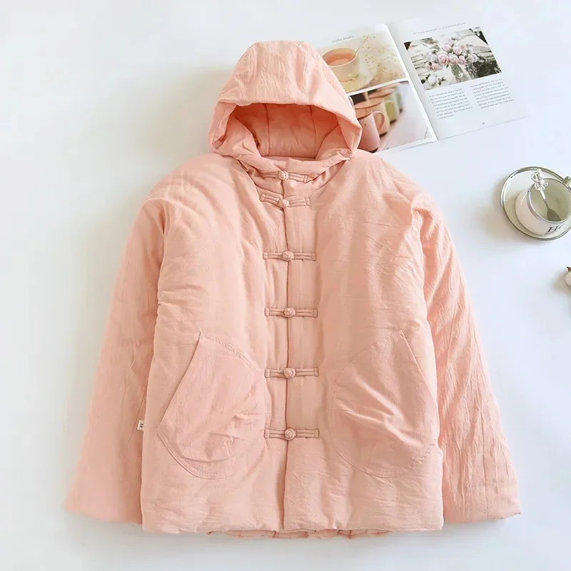

Winter Thickened Cotton Jacket Women's Handmade Casual Hooded Coat Long Sleeve Warm Clothes Outerwear Cotton Padded Coat