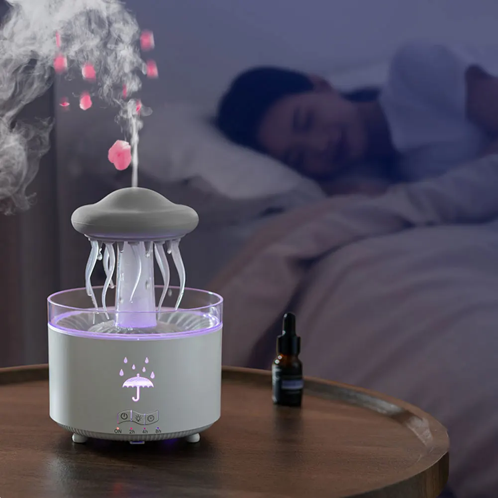 Difusor de aroma de nuvem de chuva, umidificador de ar, água-viva silenciosa, ultrassônico, fabricante de névoa fria, óleo essencial led com lâmpada noturna