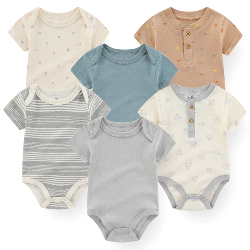 Unisex Cotton Newborn Baby Boy Clothes 3Pieces Summer 0-12M Cartoon Baby Girl Clothes Print Bodysuits Short Sleeve Bebes