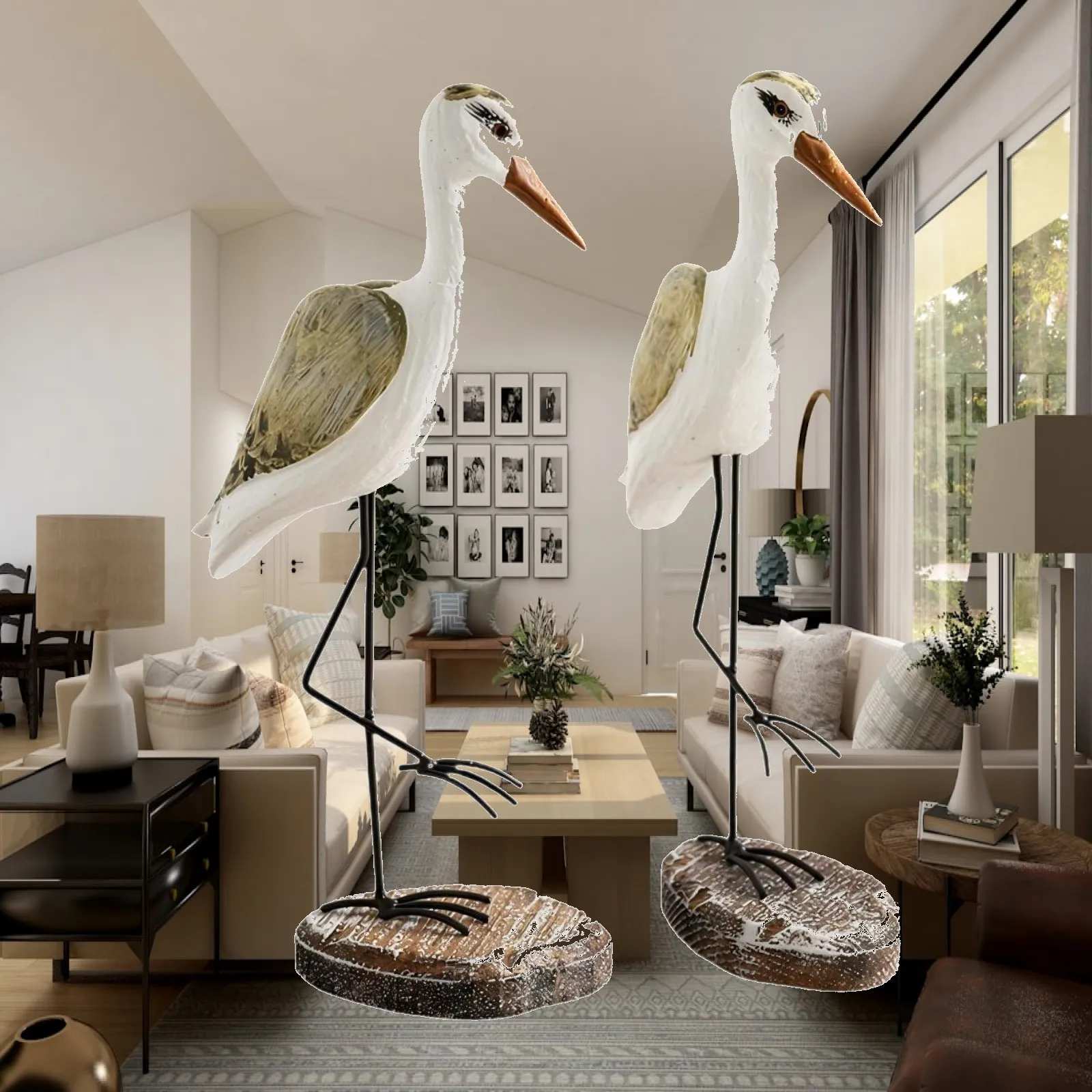 2Pcs Wooden Seagull Sculpture Coastal Decor Decorative Collection Bird Statue for Table Centerpiece Home Balcony Indoor Decor