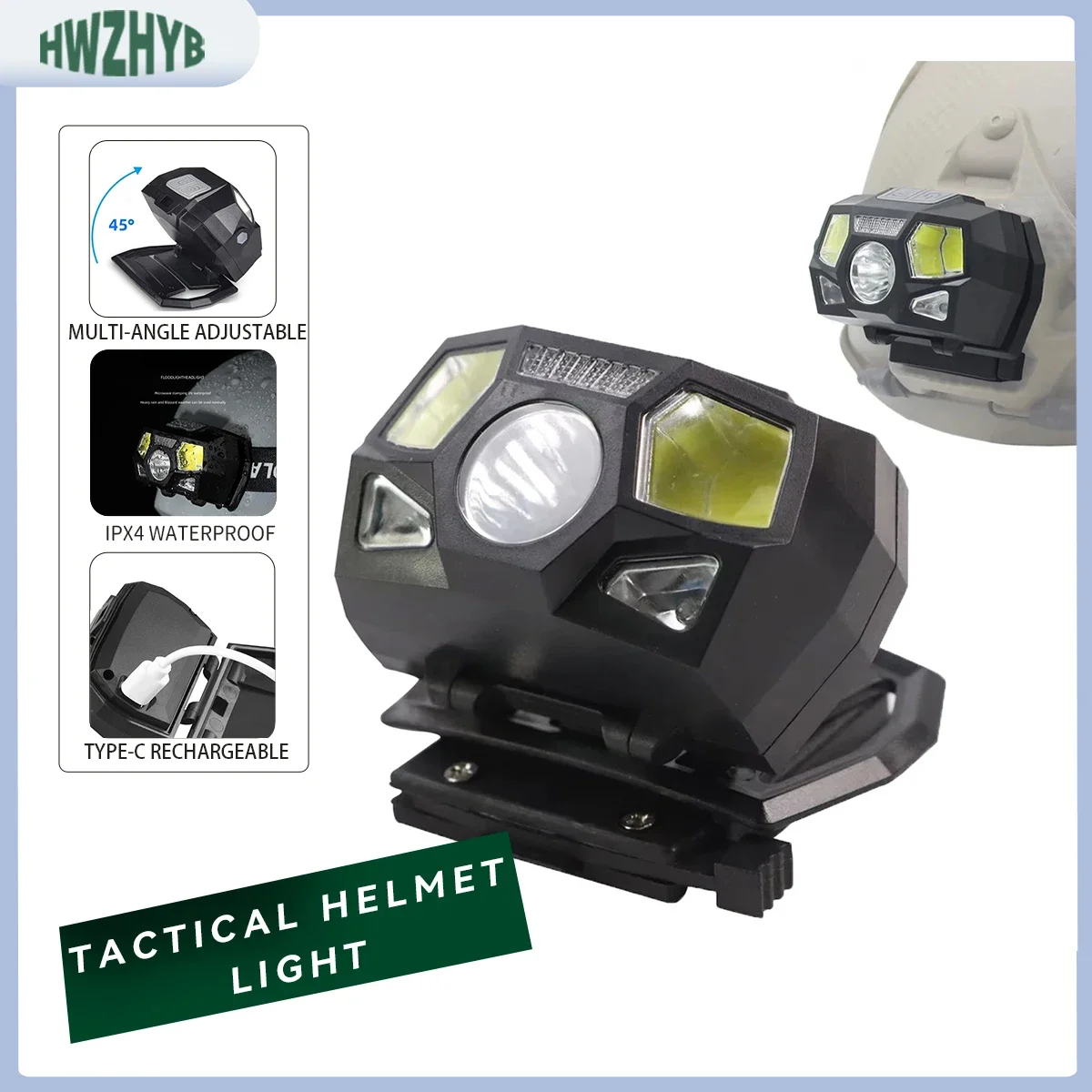 

Тактический шлем FAST MICH, датчик сигнала, налобный фонарь с зарядкой через USB ​ ​ IPX4 Водонепроницаемый светильник для охоты и рыбалки