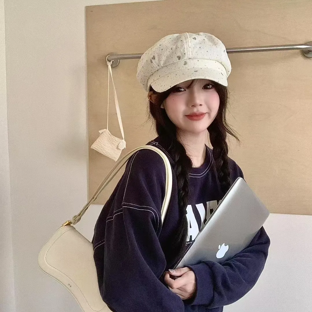 Veelzijdige Minimalistische Eendenbek Cap Achthoekige Cap Damesmode Stijlvolle Look Kleine Baret Hoed Retro Krantenverkoper Hoed Gorra 4m760