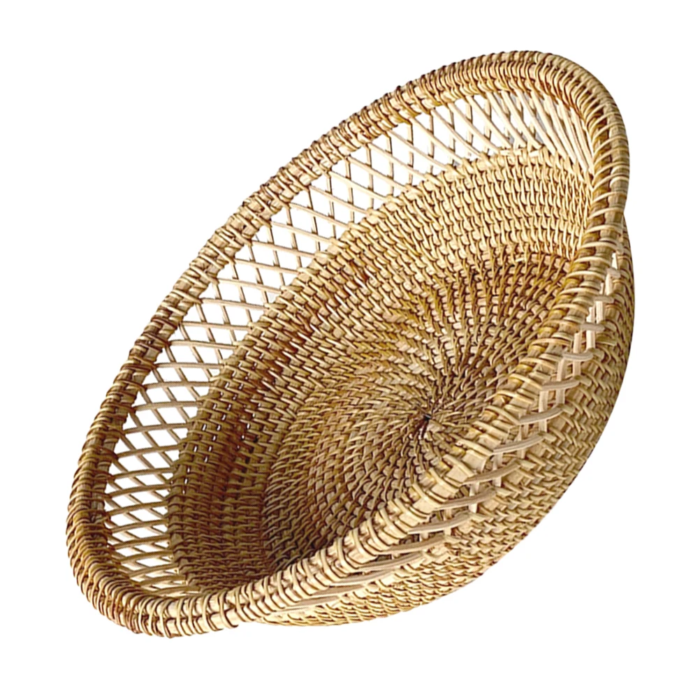 

Small Round Woven Basket Fruit Snack Serving Tray Storage For Bread Rolls Candies Desserts Home Kitchen Decor