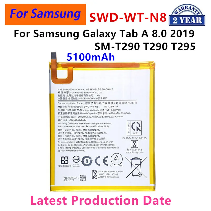 2024 years Brand New SWD-WT-N8 5100mAh High Quality Replacement  Battery For Samsung Galaxy Tab A 8.0 2019 SM-T290 T290 T295