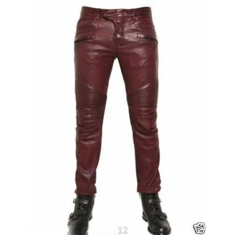 Stylish Men Slim Fit Authentic Lambskin Pure Leather Pant Soft Fashionable Jeans