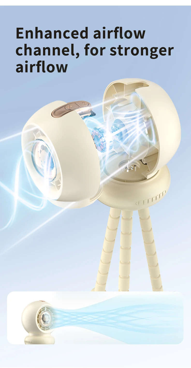 아기 유모차용 휴대용 선풍기 충전식 3600mAh 조명 포함 4단 속도 핸드헬드 스탠드 클립 전기 미니 팬 옥토퍼스 야외용