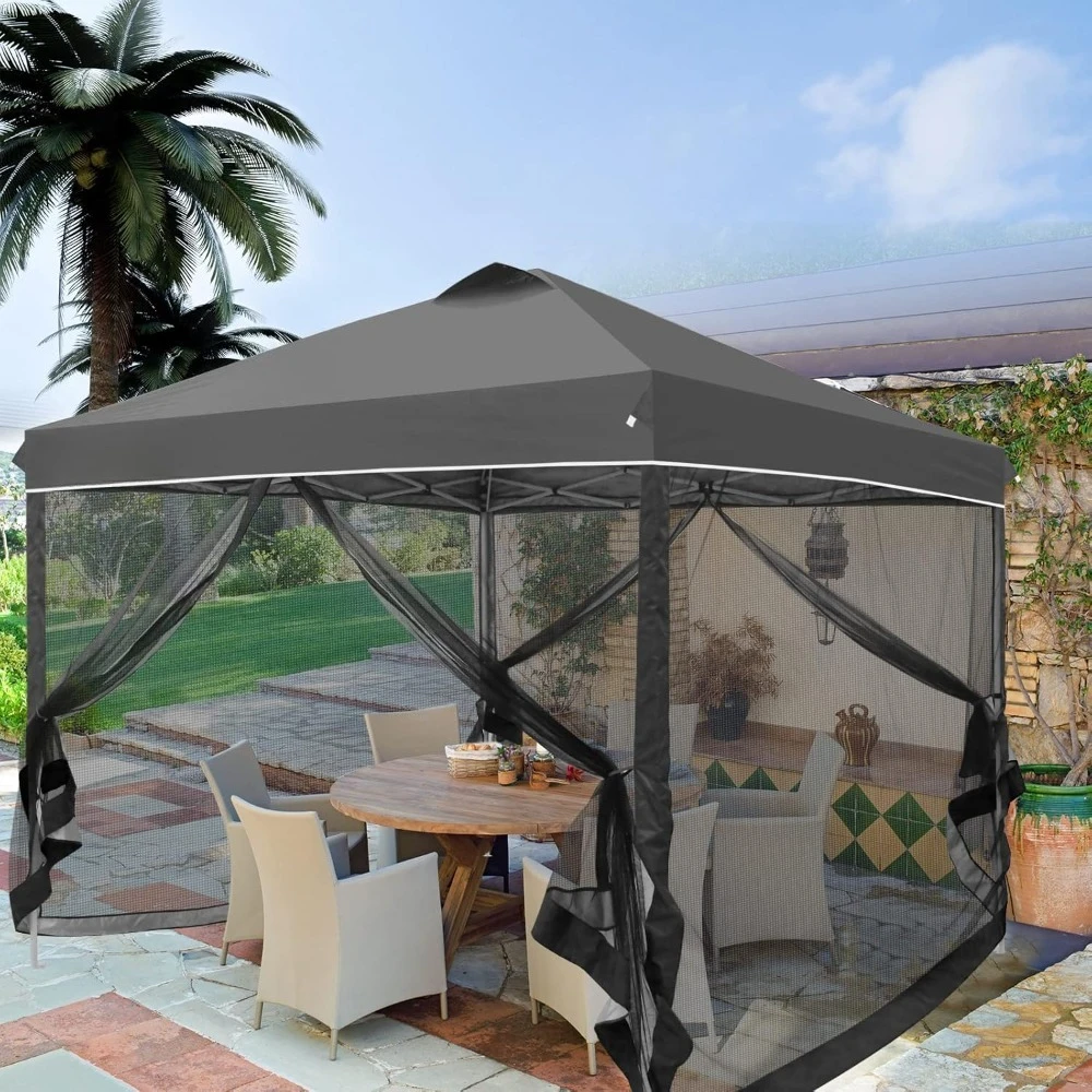 مظلة خارجية سهلة المنبثقة مقاس 10 × 10 مع شبكة، وخيمة حفلات شاشة فورية مع جدران جانبية شبكية #5