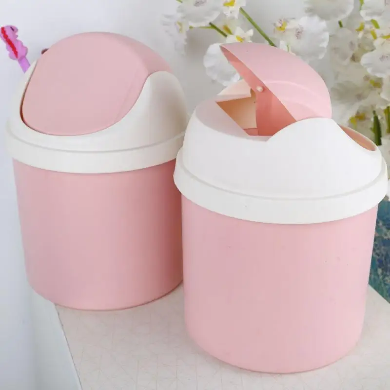 Waste Bins Mini Desktop Bin Shake Lid Type Waste Can Tube With Cover Bedroom Trash Can Garbage Can Storage Box Cleaning Tools