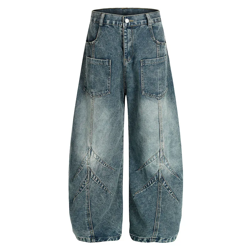 جديد ربيع الخريف الدنيم بانت الرجال الرجعية غسلها المتعثرة منحني سكين الجينز الرجال الهيب هوب بنطال ذو قصة أرجل واسعة سراويل جينز الرجال
