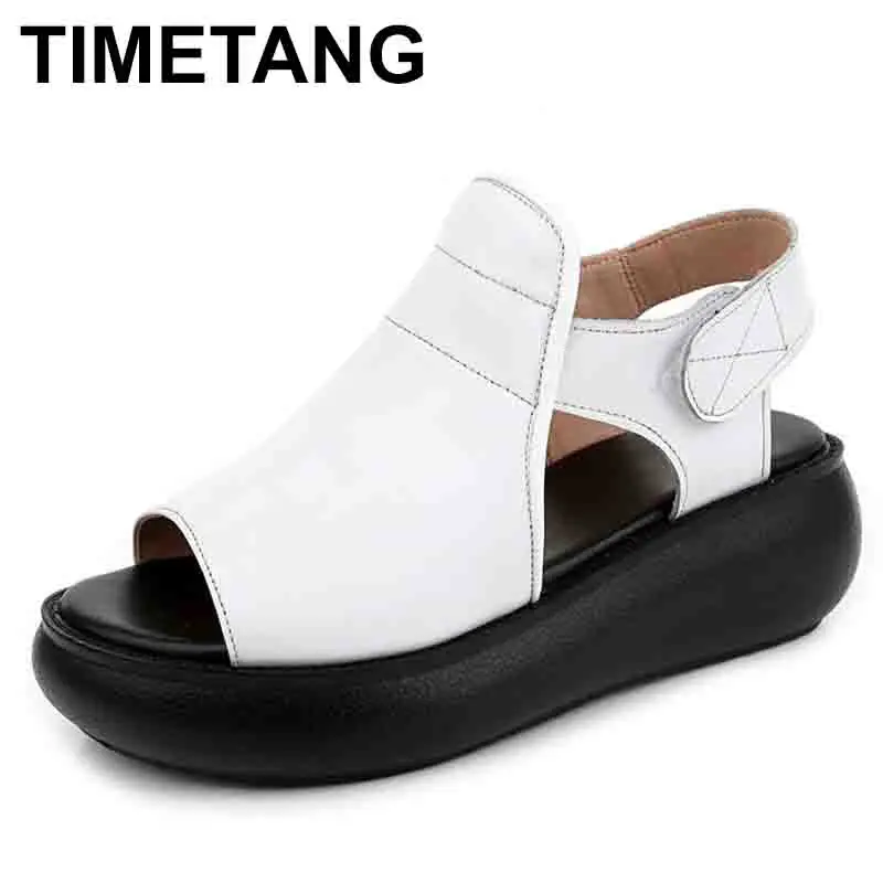 

Summer Shoes Thick Bottom Flat Platform Sandals For Women Genuine Cow Leather Fashion Wedges Peep Toe Women Sandals