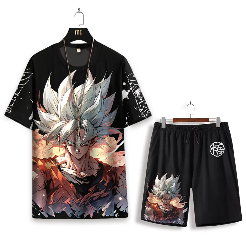 Summer New Street Trend Cartoon Printed Anime Dragon Ball Wukong Creative Adult Children Casual Sports Short Sleeved Shorts Set