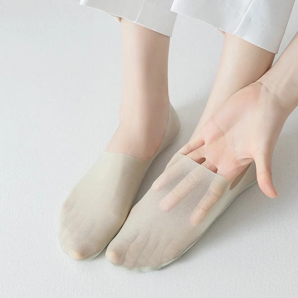 Silicone Anti-slip Invisible No Show Socks Summer Ultra-thin Breathable Sock Slippers Solid Color Ice Silk Low Cut Boat Socks image 4