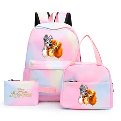 3pcs Disney Lady and the Tramp Colorful Backpack with Lunch Bag Rucksack Casual School Bags for Boys Girls Student Sets