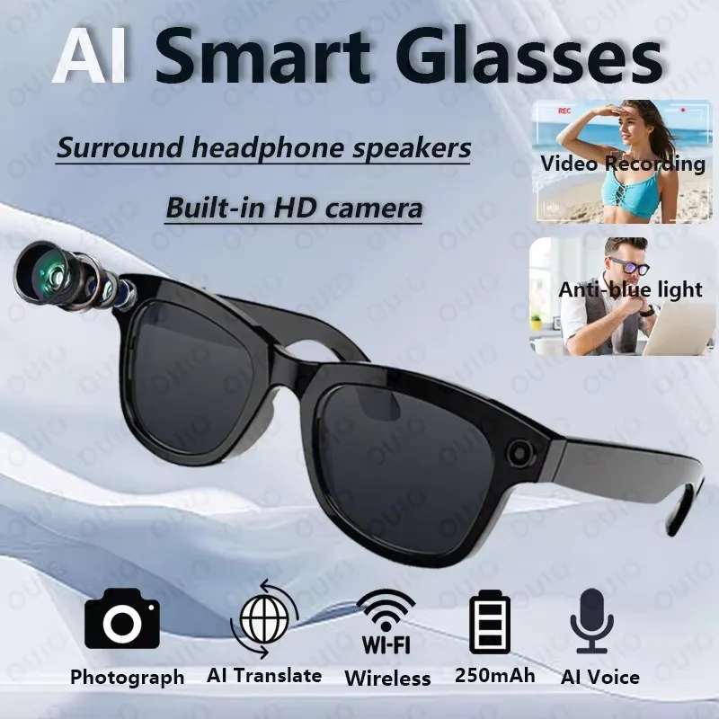 

2026 New Original 800W Pixel Dual Camera Smart Glasses 1080P Video Recording AI Chat WIFI Transmission Translation Call Glassess