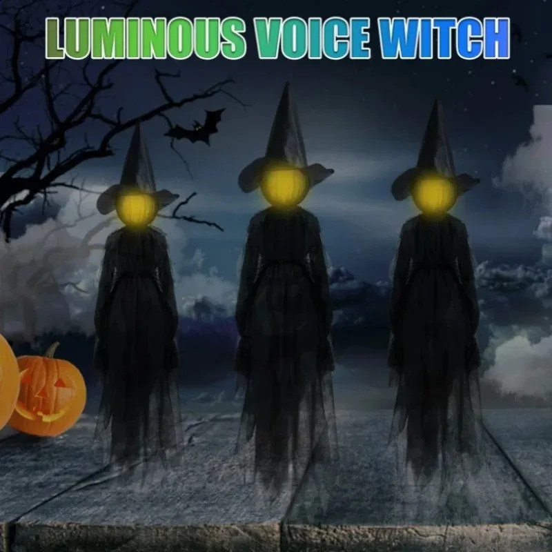 Decoración de Halloween para Exteriores, 1 Pieza, Bruja Iluminada con Manos Entrelazadas, Control por Sonido, para Patio, Jardín, Fiesta, Decoración Terrorífica