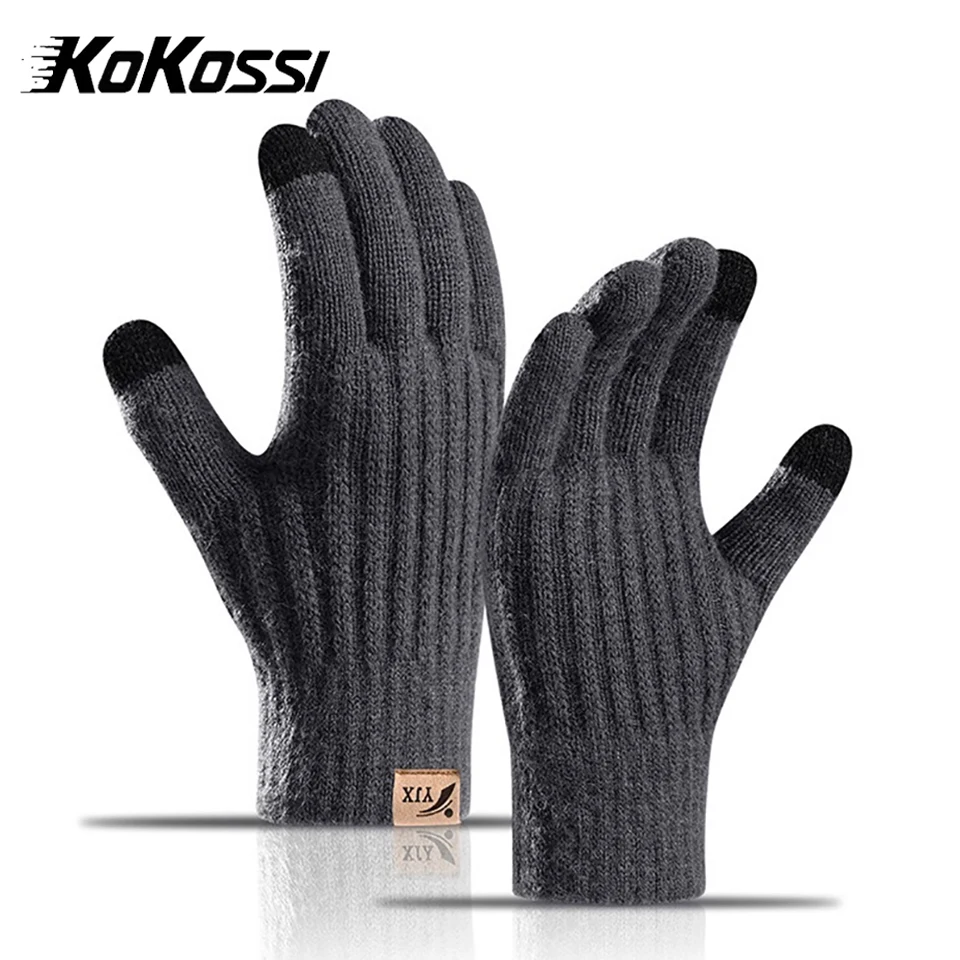 KoKossi Winter Men's Warmth Touchscreen Gloves Double-Layered Thicken Brushed Lining Outdoor Sports Knitted Gloves High-elastic