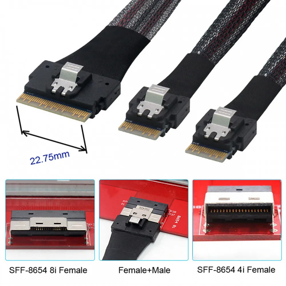 Server Array Card Cable Slim PCIE 4.0 SFF-8654 8i 74pin to Dual SFF-8654 4i 38Pin Cable 50cm