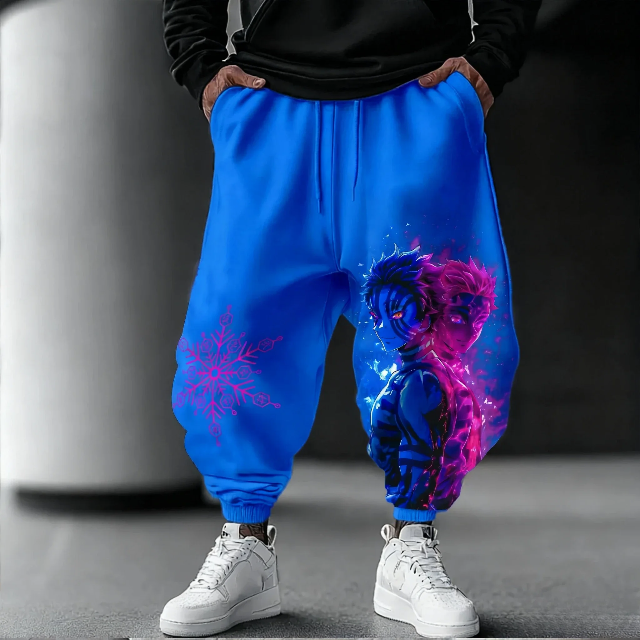 

Demon Slayer Anime Versatile Sweatpants Men's Autumn/Winter Akaza Printing Harajuku Trend Casual Plus Size Tapered Pants