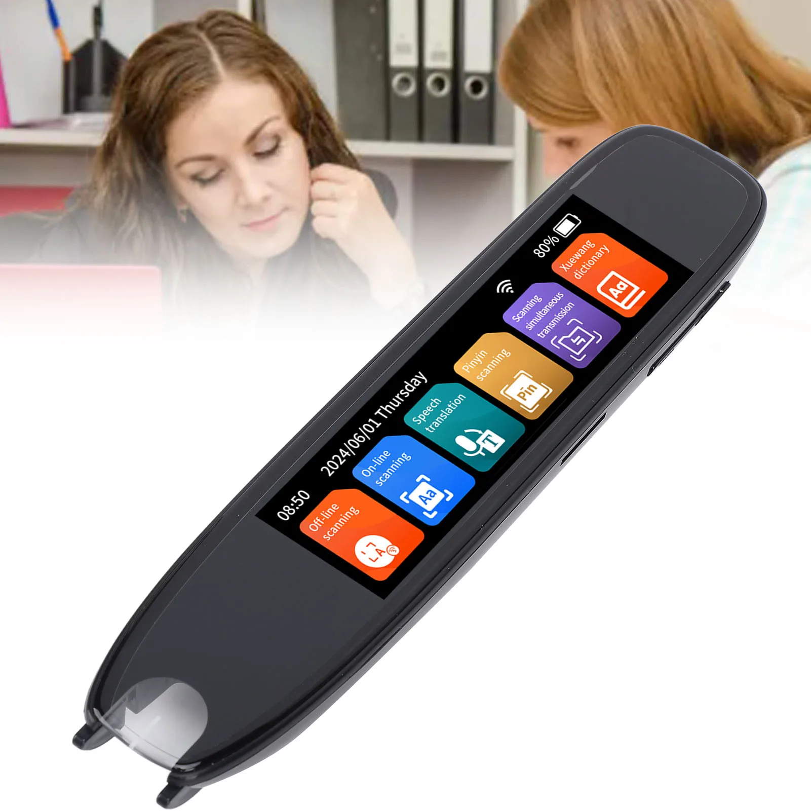 

Wireless Translation Pen Scanner 820mAh Supports 142 Languages ABS 3.69 Inch Translator Pen Black for Office