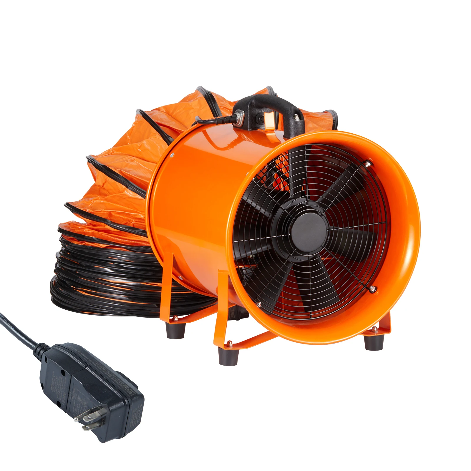 VEVOR Portable Ventilator 254mm Cylinder Fan with 10m Duct Hose, 300W Strong Shop Exhaust Blower  for Sucking Dust Smoke