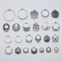 10pcs Round Earring Connector Charms For DIY Vintage Chandelier Earring Making Antique Silver Plated Findings Accessories