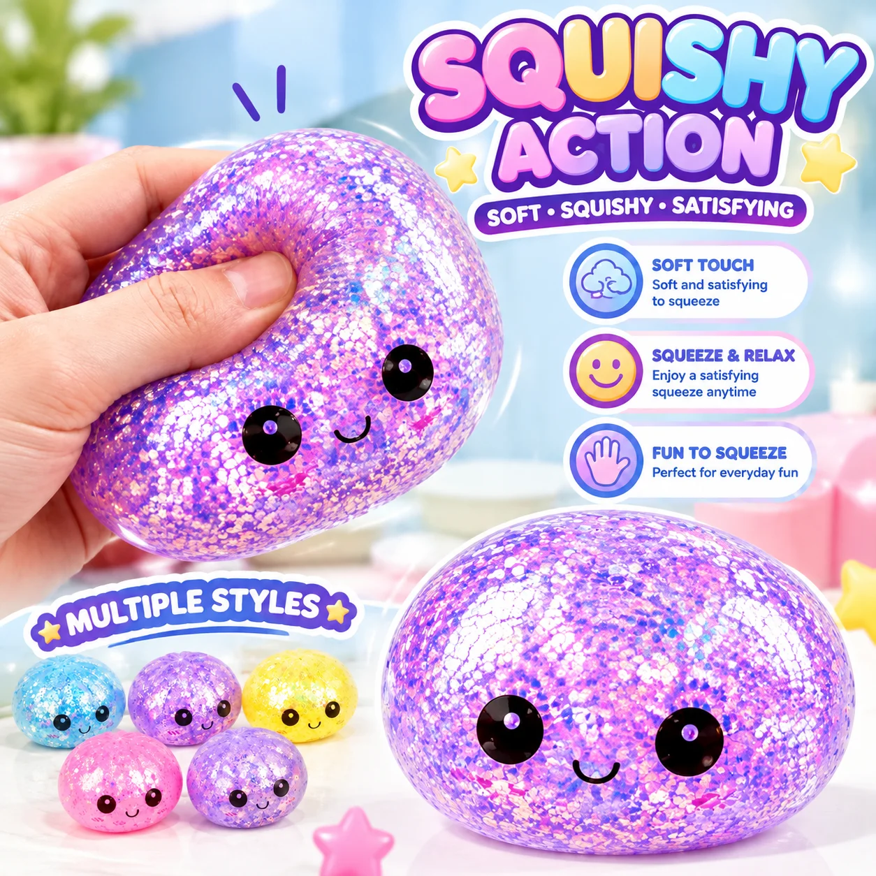Squishy Dumpling Sensory Squeeze Toy with Box Glitter Stress Relief Gift for Fans