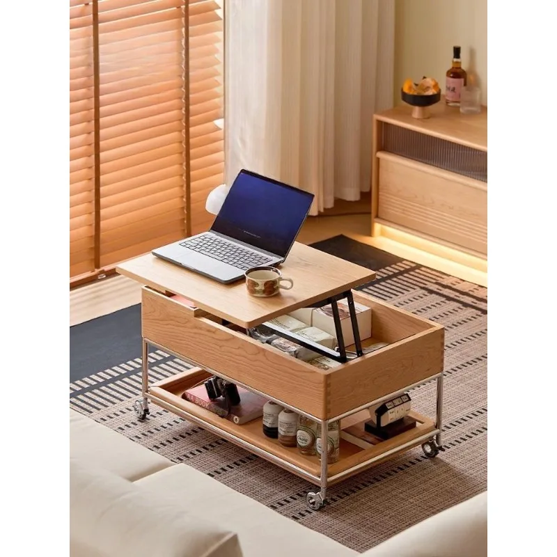 coffee table trolley cherry wood living room sofa side table movable multi-functional folding storage tea table