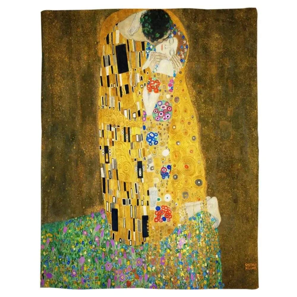 Gustav Klimt The Kiss  Nap Flannel Blankets Super Soft Cozy Throw Blanket Warm Bedspread Travel Sofa Cover