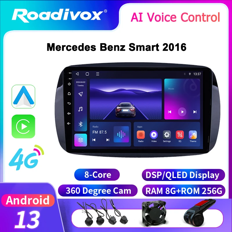 roadivox Android car radio for Mercedes Benz Smart 2016 video stereo screen gps navigation Multimedia Player tape recorder