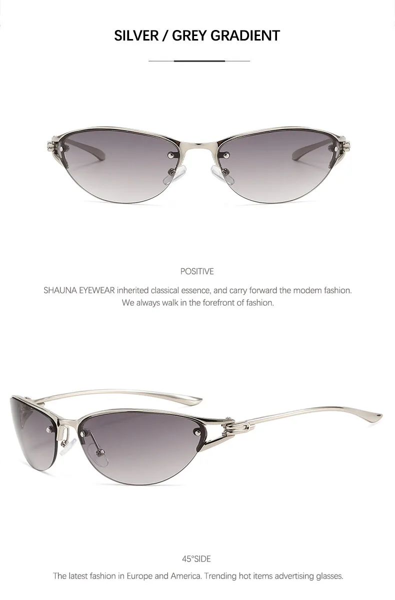 SHAUNA Neue Y2K Metall-Halbrahmen-Cat-Eye-Sonnenbrille für Damen, beliebte Herren-Gradienten-Werbebrille, UV400 – Detail 15