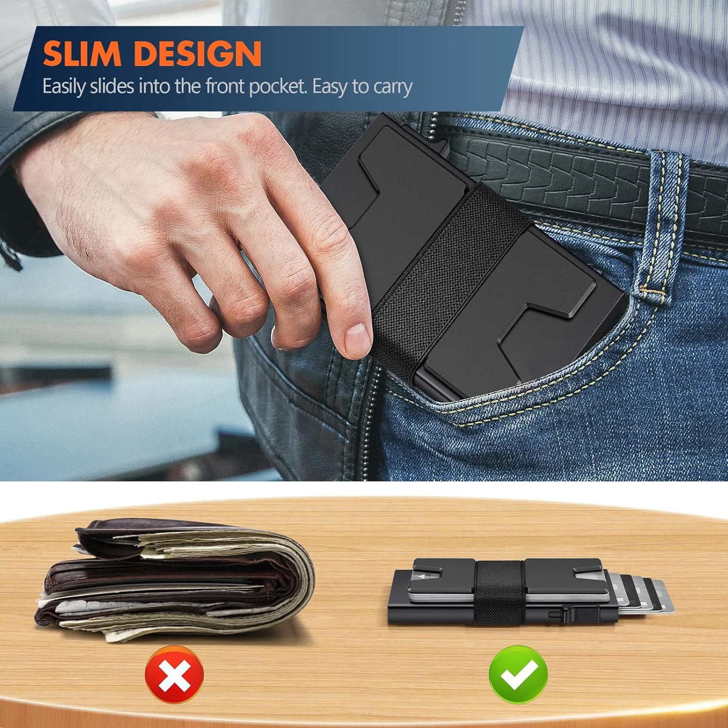 Slim Pop Up Wallet, Minimalist Credit Card Holder For Men And Women RFID Blocking Mini Metal Case Holiday Gift Fallow